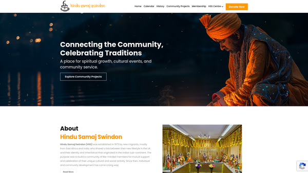 Screenshot of the Hindu Samaj Swindon website