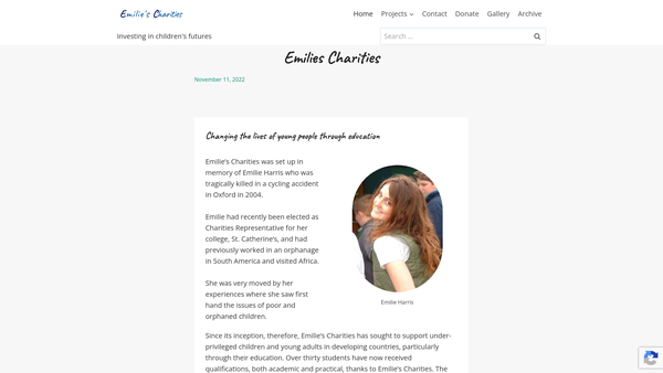 Screenshot of the Emilie's Charities website