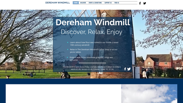 Screenshot of the Dereham Windmill website