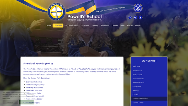 Screenshot of the Friends Of Powell's School website