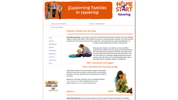 Screenshot of the Home Start Havering & Redbridge Limited website