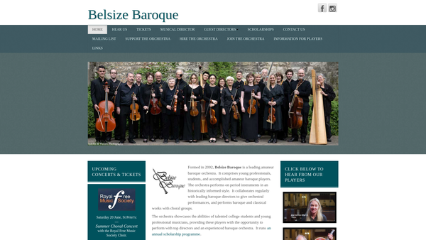 Screenshot of the Belsize Baroque Orchestral Society Limited website
