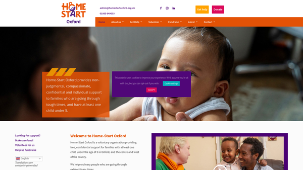 Screenshot of the Home-Start Oxford website