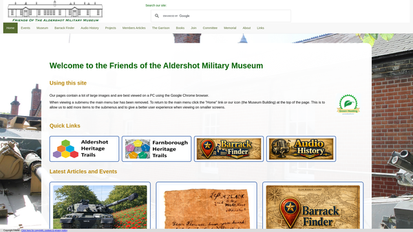 Screenshot of the Friends Of The Aldershot Military Museum website