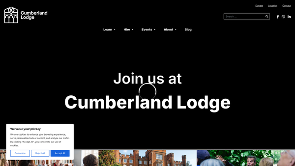 Screenshot of the Cumberland Lodge website