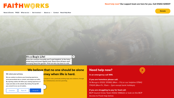 Screenshot of the Faithworks Wessex website