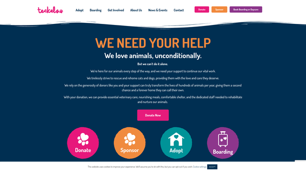 Screenshot of the Teckels Animal Sanctuaries website