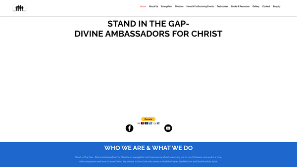 Screenshot of the Stand In The Gap - Divine Ambassadors For Christ website