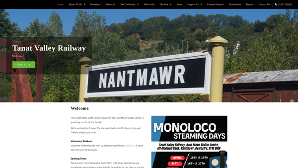 Screenshot of the Tanat Valley Light Railway Company Limited website