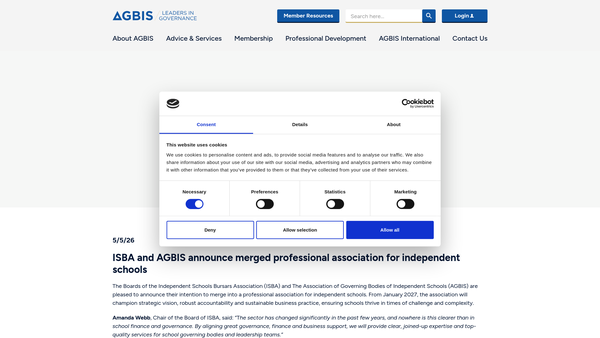 Screenshot of the The Association Of Governing Bodies Of Independent Schools website