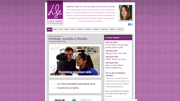Screenshot of the The Lisa May Foundation website