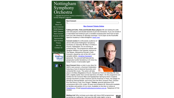 Screenshot of the Nottingham Symphony Orchestra website