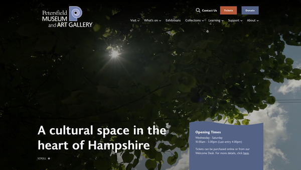 Screenshot of the Petersfield Museum and Art Gallery Limited website
