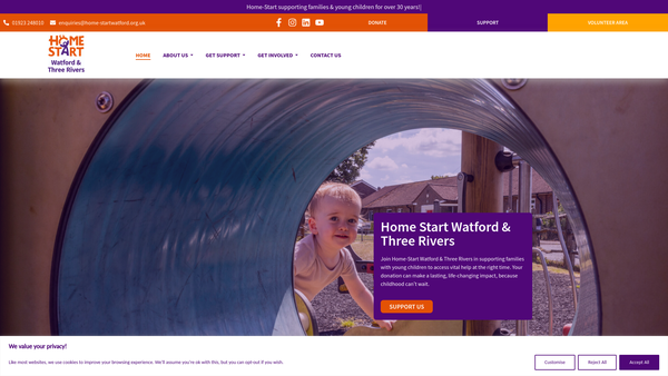 Screenshot of the Home-Start Watford And Three Rivers website