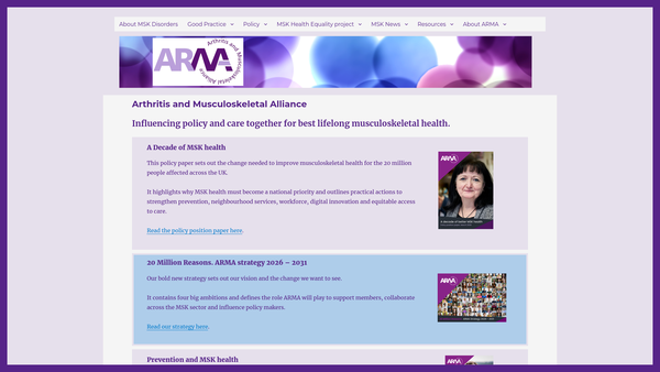 Screenshot of the Arthritis And Musculoskeletal Alliance website