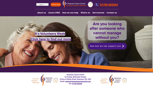 Screenshot of the Swansea Carers' Centre website