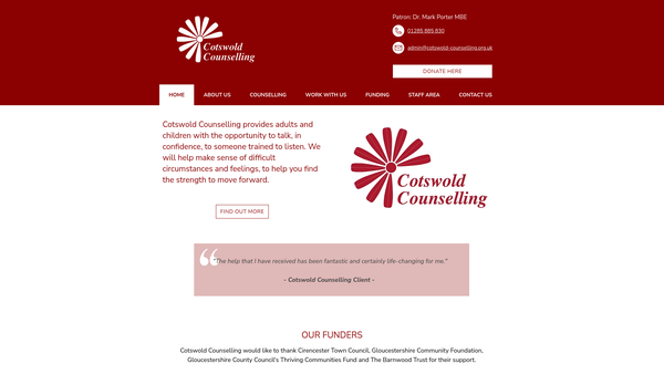 Screenshot of the Cotswold Counselling website