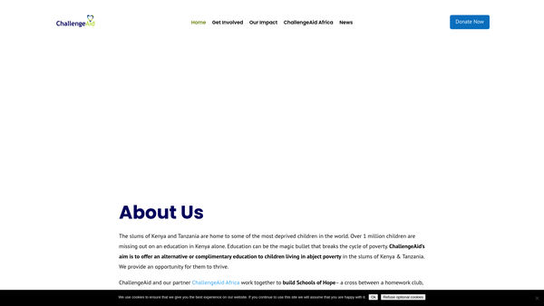 Screenshot of the Challengeaid website