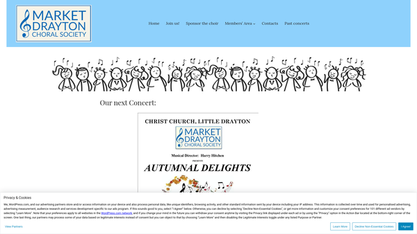 Screenshot of the Market Drayton Choral Society website