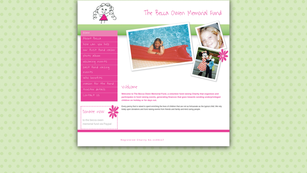 Screenshot of the The Becca Owen Memorial Fund website