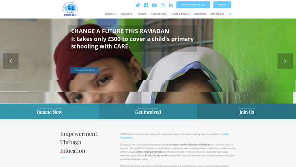 Screenshot of the Care Pakistan website