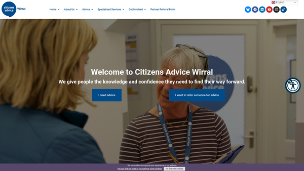 Screenshot of the Wirral Citizens Advice Bureau Limited website