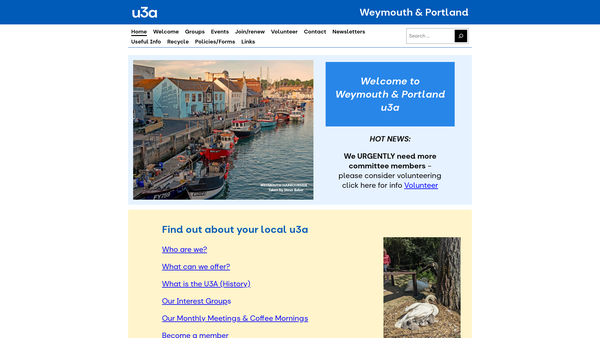 Screenshot of the Weymouth And Portland U3A website