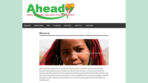 Screenshot of the Action For Health, Education And Development (Ahead) website