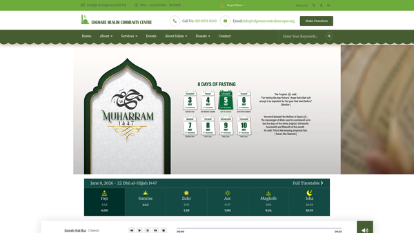 Screenshot of the Edgware Muslim Community Centre website