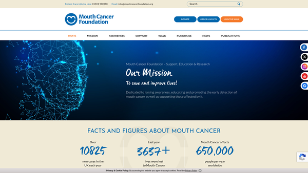 Screenshot of the Mouth Cancer Foundation Limited website