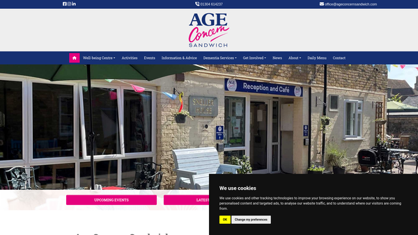 Screenshot of the Age Concern Sandwich Centre For The Retired website