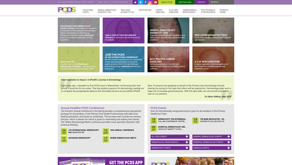 Screenshot of the Primary Care Dermatology Society website