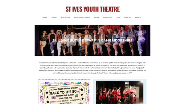 Screenshot of the The St. Ives Youth Theatre website
