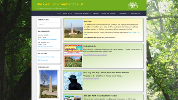 Screenshot of the Backwell Environment Trust website