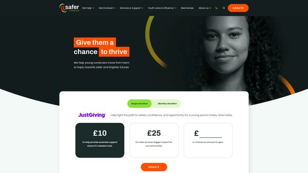 Screenshot of the Safer London website