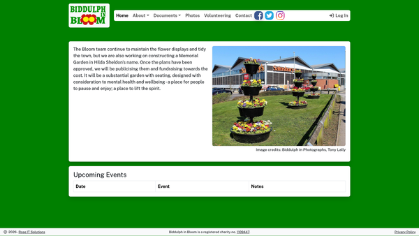 Screenshot of the Biddulph In Bloom website