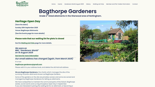 Screenshot of the Bagthorpe Gardeners website