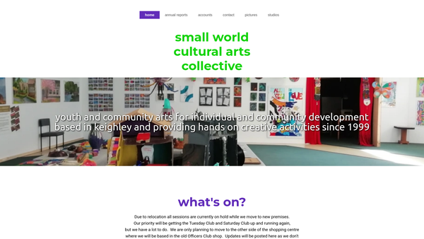 Screenshot of the Small World Cultural Arts Collective website