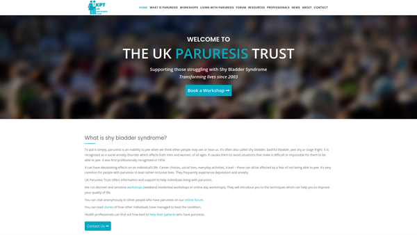Screenshot of the UK Paruresis Trust website