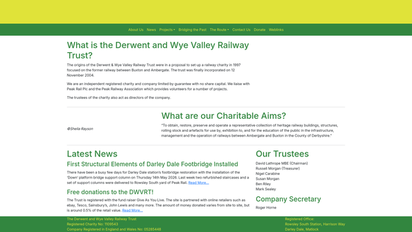 Screenshot of the The Derwent And Wye Valley Railway Trust Limited website