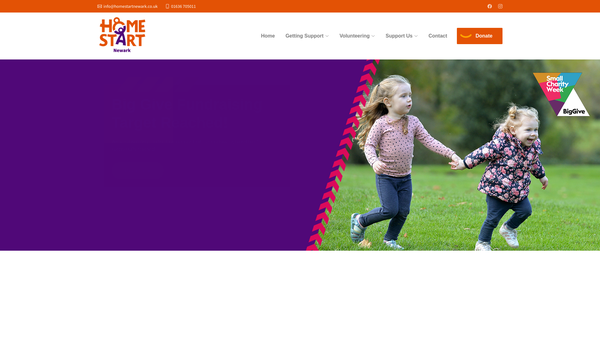 Screenshot of the Home-Start Newark website