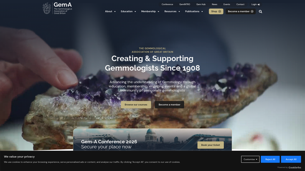 Screenshot of the The Gemmological Association of Great Britain website