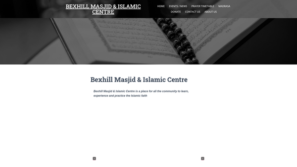 Screenshot of the Bexhill Islamic Association website