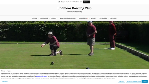 Screenshot of the Endmoor Bowling Club website