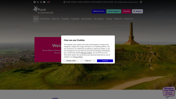 Screenshot of the Mind In Somerset website