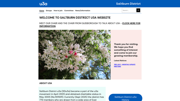 Screenshot of the Saltburn District University Of The Third Age (U3A) website