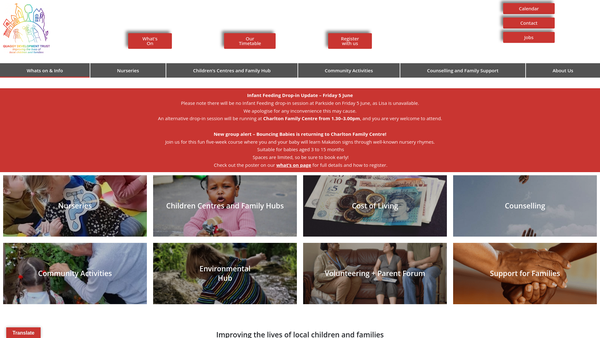 Screenshot of the Quaggy Development Trust website