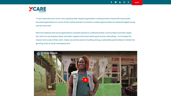 Screenshot of the Y Care International website