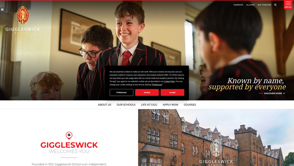 Screenshot of the Giggleswick School website