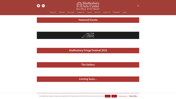 Screenshot of the Shaftesbury Arts Centre website